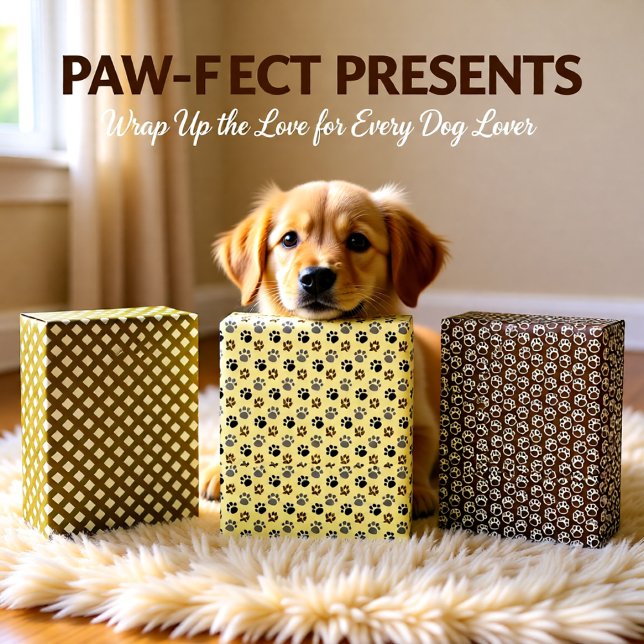 Elegantes Set von 3 Hundepfows Geschenkpapier Set (Neutral Paw Print Trio – Cute Dog Lover Wrapping Paper Sheets)