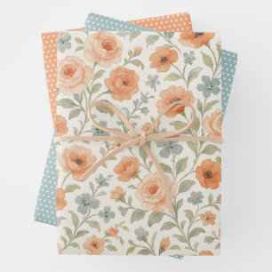 Elegantes Shabby-Chic-französisches Blumenkunstmus Geschenkpapier Set