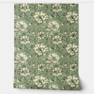 Elegantes Shabby Chic sage grün weiße Blume Tapete