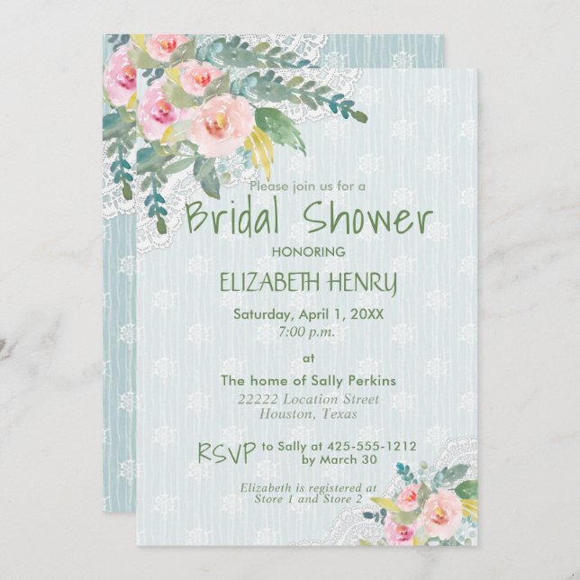 Elegantes Shabby Chic Vintages Brautparty Einladung (Vorne/Hinten)