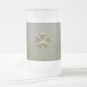 Elegantes Shamrock St.Patrick`s Day, grünes Leder Mattglas Bierglas