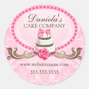 Elegantes Siegel für die Bäckerei "Cake and Damask Runder Aufkleber