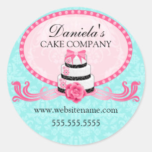 Elegantes Siegel für die Bäckerei "Cake and Damask Runder Aufkleber