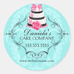 Elegantes Siegel für die Bäckerei "Cake and Damask Runder Aufkleber