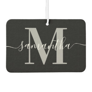 Elegantes Signature Gray Modern Monogram Black Fot Autolufterfrischer