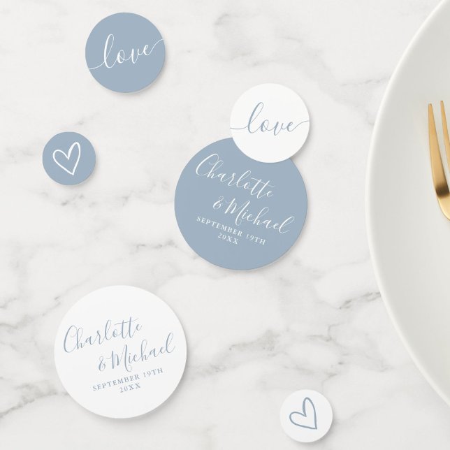 Elegantes Signature Script Dusty Blue Wedding Konfetti (Elegant Signature Script Dusty Blue Wedding Confetti)