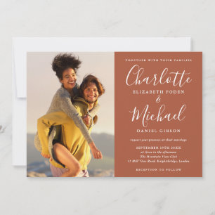 Elegantes Signature Script Foto Terracotta Wedding Einladung