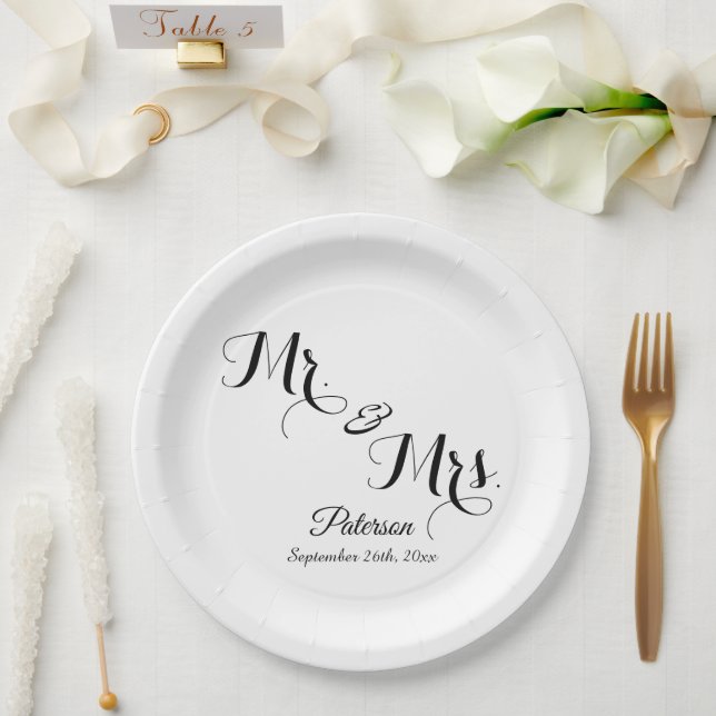 Elegantes Signature-Script-Monogramm Pappteller (Hochzeit)