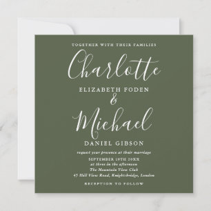 Elegantes Signature Script Olive Green Wedding Fot Einladung