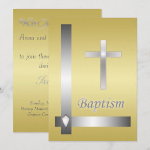 Elegantes Silber Cross Taufen Christening Einladung