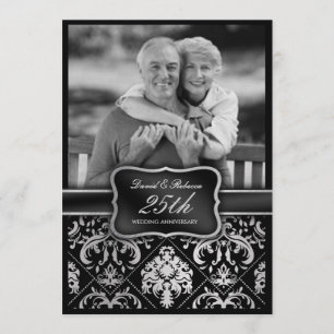 Elegantes Silber-Damaskus 25. Hochzeitstag Einladung