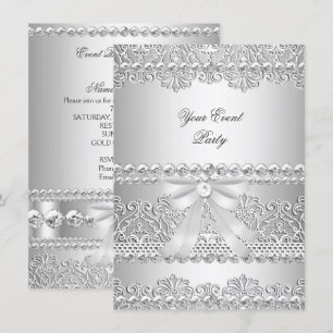 Elegantes Silber-Diamant-Weiß-Spitzen-Party- Einladung