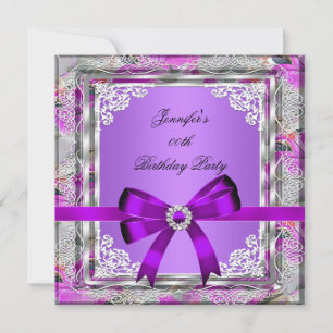 Elegantes Silber Lila Mauve Juwel Geburtstagsfeier Einladung
