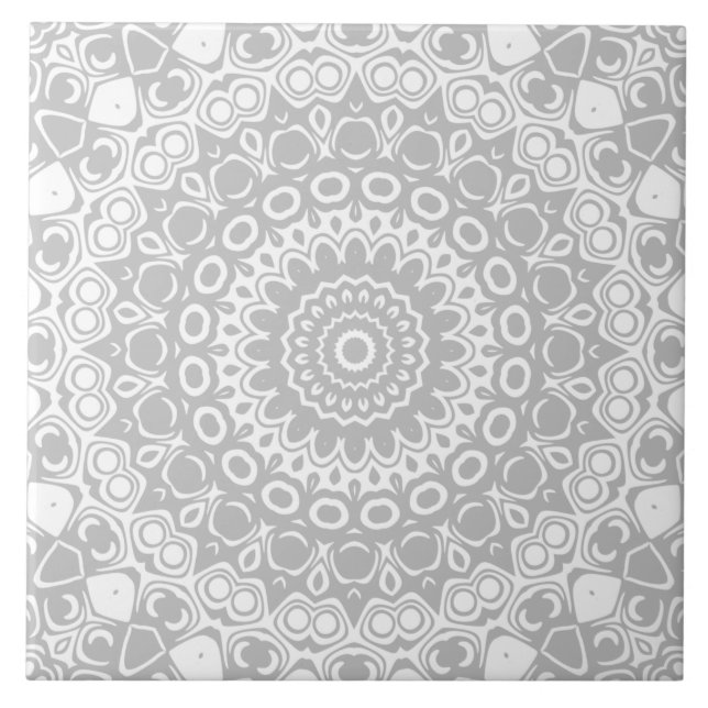 Elegantes Silber-Mandala-Muster Fliese (Vorderseite)