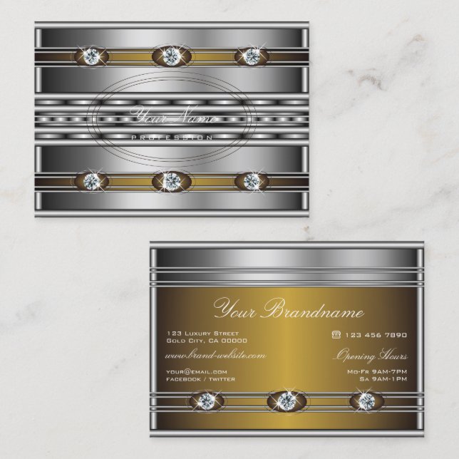 Elegantes Silber mit braunen Imitaten Rhinestones Visitenkarte