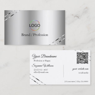 Elegantes Silber mit schimmernden Linien-Logo und Visitenkarte
