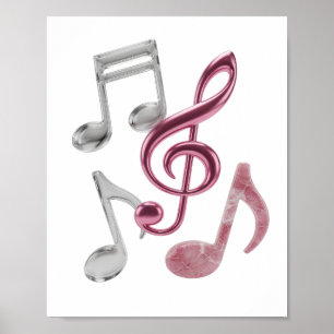 Elegantes Silber MUSIC NOTES fettes Design Poster