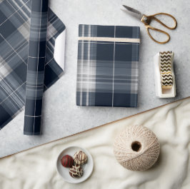 Elegantes Silber Navy Luxe Gitter Stahl Karomuster Geschenkpapier