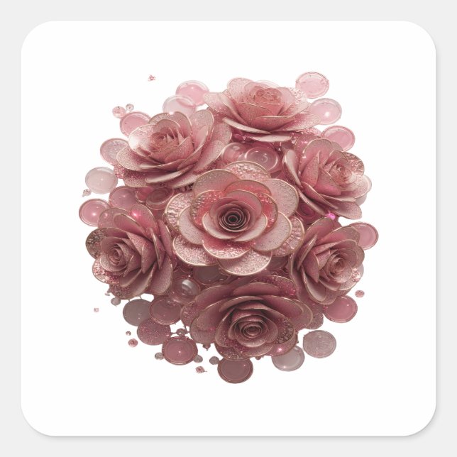 Elegantes Silber PINK ROSEN UND GLITZER Sticker Mo (Vorderseite)