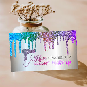 Elegantes Silber, Regenbogen Glitter Tropfen Frise Visitenkarte