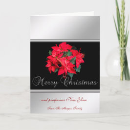 Elegantes Silber, Schwarz, Poinsettia - Personalis Feiertagskarte