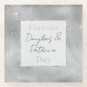 Elegantes Silber-Spitzenmuster  Glasuntersetzer