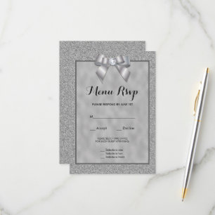 Elegantes Silber & stilvolles Glitter-Menü RSVP Karte
