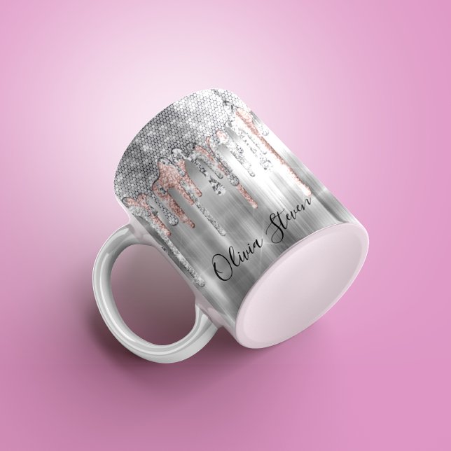 Elegantes Silber-Tropfen-Glitzer-Monogramm Kaffeetasse (Von Creator hochgeladen)