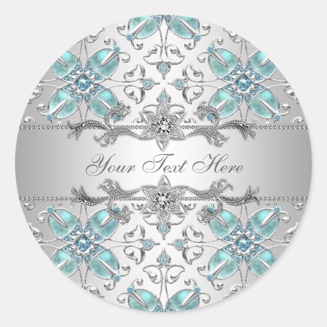Elegantes Silber und Aquamarine Blue Stickers (Vorderseite)