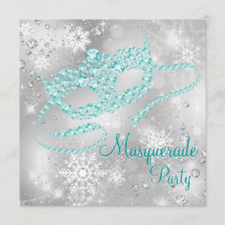 Elegantes Silber und Aquamarines Blue Masquerade P Einladung