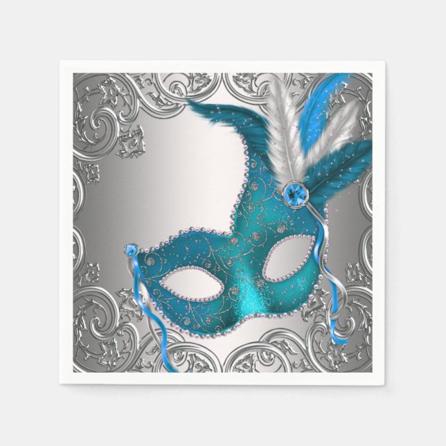 Elegantes Silber und Aquamarines Blue Masquerade P Serviette (Vorderseite)