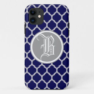 Elegantes Silber- und Blue Quatrefolienmonogramm i Case-Mate iPhone Hülle