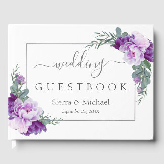 Elegantes Silber und Lila geometrische Hochzeit Gästebuch