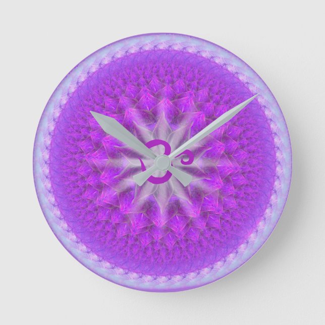Elegantes Silber und lila Krone chakra Zeit Runde Wanduhr (Vorderseite)