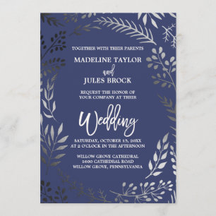 Elegantes Silber und Marine   Blendrahm Einladung