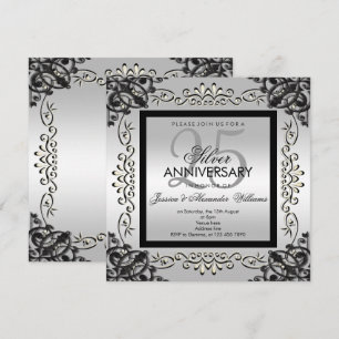 Elegantes Silber und Schwarz zum 25. Hochzeitstag Einladung