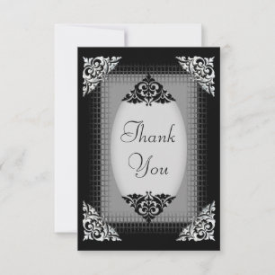 Elegantes Silber und schwarze Hochzeit danken Dankeskarte
