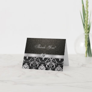 Elegantes Silber und schwarzer Damast mit Diamant- Dankeskarte