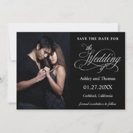 Elegantes Silber und Schwarzes Foto Save the Date