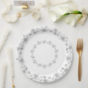 Elegantes Silber und Weiß Hochzeit/Jubiläum-Party Pappteller