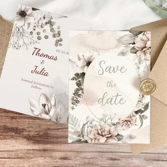 Elegantes Silber & Weiß Blumen Save The Date (Elegant Silver & White Floral Save The Date)