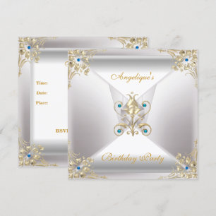Elegantes Silber Weißgold Blau Juwel Geburtstag Einladung