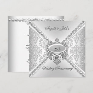 Elegantes Silber zur 25. Hochzeitstag Damast Einladung