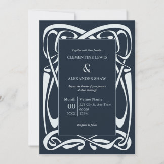 Elegantes Silberblau auf blau-schwarzem Vintage-Ba Einladung