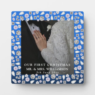 Elegantes silberblaues Herz-Diamant-Weihnachten Fotoplatte