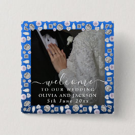 Elegantes Silberes blaues Herz Diamant Glitzer Hoc Button