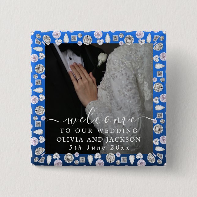 Elegantes Silberes blaues Herz Diamant Glitzer Hoc Button (Vorderseite)