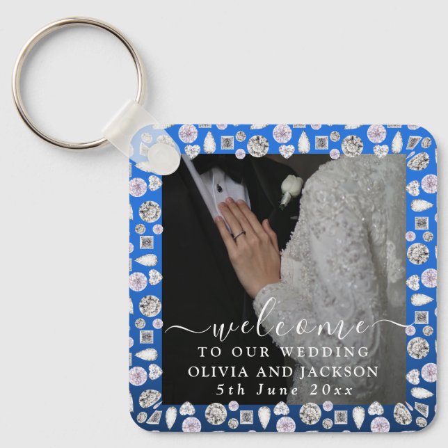 Elegantes Silberes blaues Herz Diamant Glitzer Hoc Schlüsselanhänger (Vorderseite)