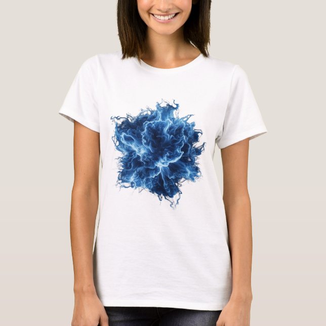 Elegantes Silbernes BLUE FLAME Statement Design T-Shirt (Vorderseite)