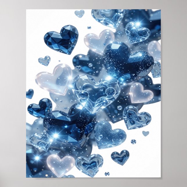 Elegantes Silbernes BLUE HEARTS Poster (Vorne)